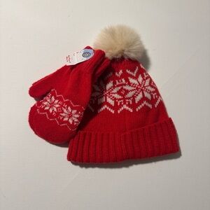 Red Beanie Mittens Youth Kids Boys Girls